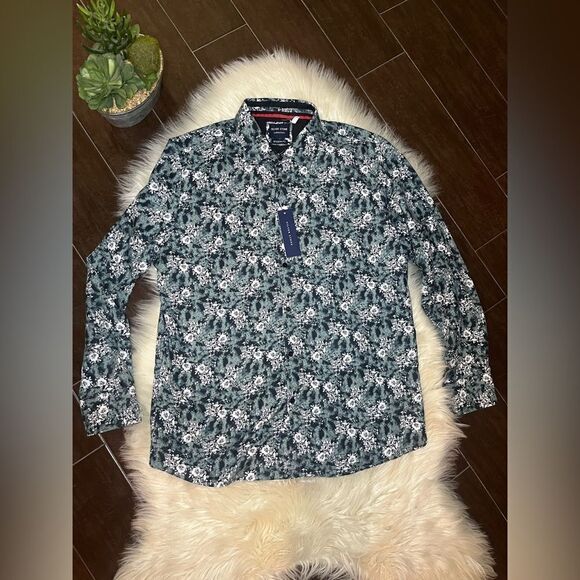 Silver Stone Collection Modern Fit Floral Long Sleeve Blue Shirt XXL  MSRP $149 - Picture 1 of 7
